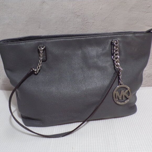 Michael Kors Gray Handbag with Silver Accents Leather Zip Closure Pockets - Picture 1 of 7